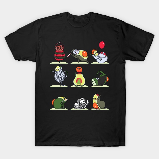 Avocado Yoga Halloween Monsters T-Shirt by huebucket